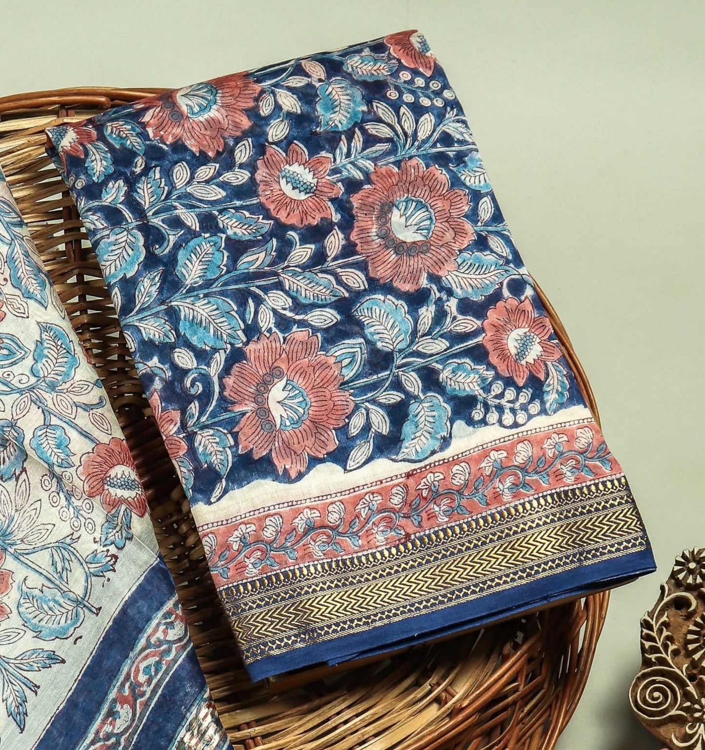 Hand Block Printed Maheshwari Silk Suit with Maheshwari Silk Dupatta