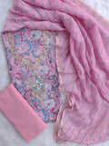 JAIPURI PRINTED GOTA PATTI NECK WORK SUITS WITH LEHRIYA KOTA DORIA DUPATTA