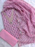 JAIPURI PRINTED GOTA PATTI NECK WORK SUITS WITH LEHRIYA KOTA DORIA DUPATTA