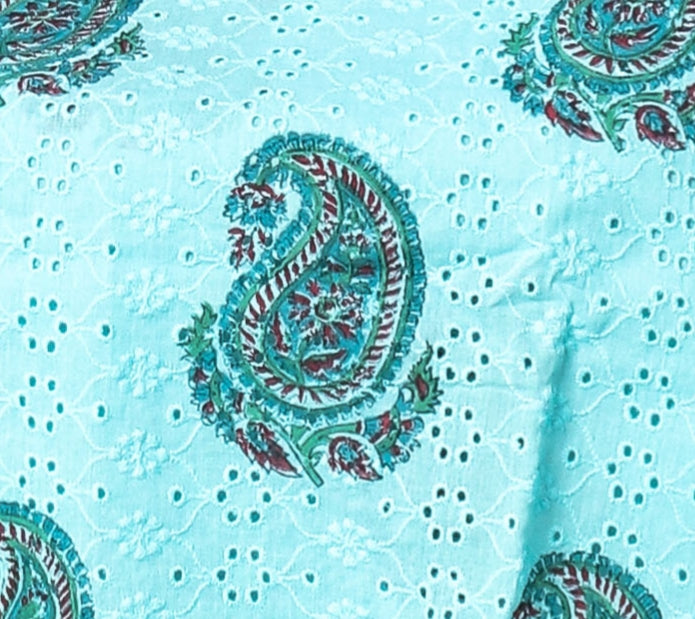 Hand Block Printed Cotton Schiffli Suit with Kota Doria Dupatta