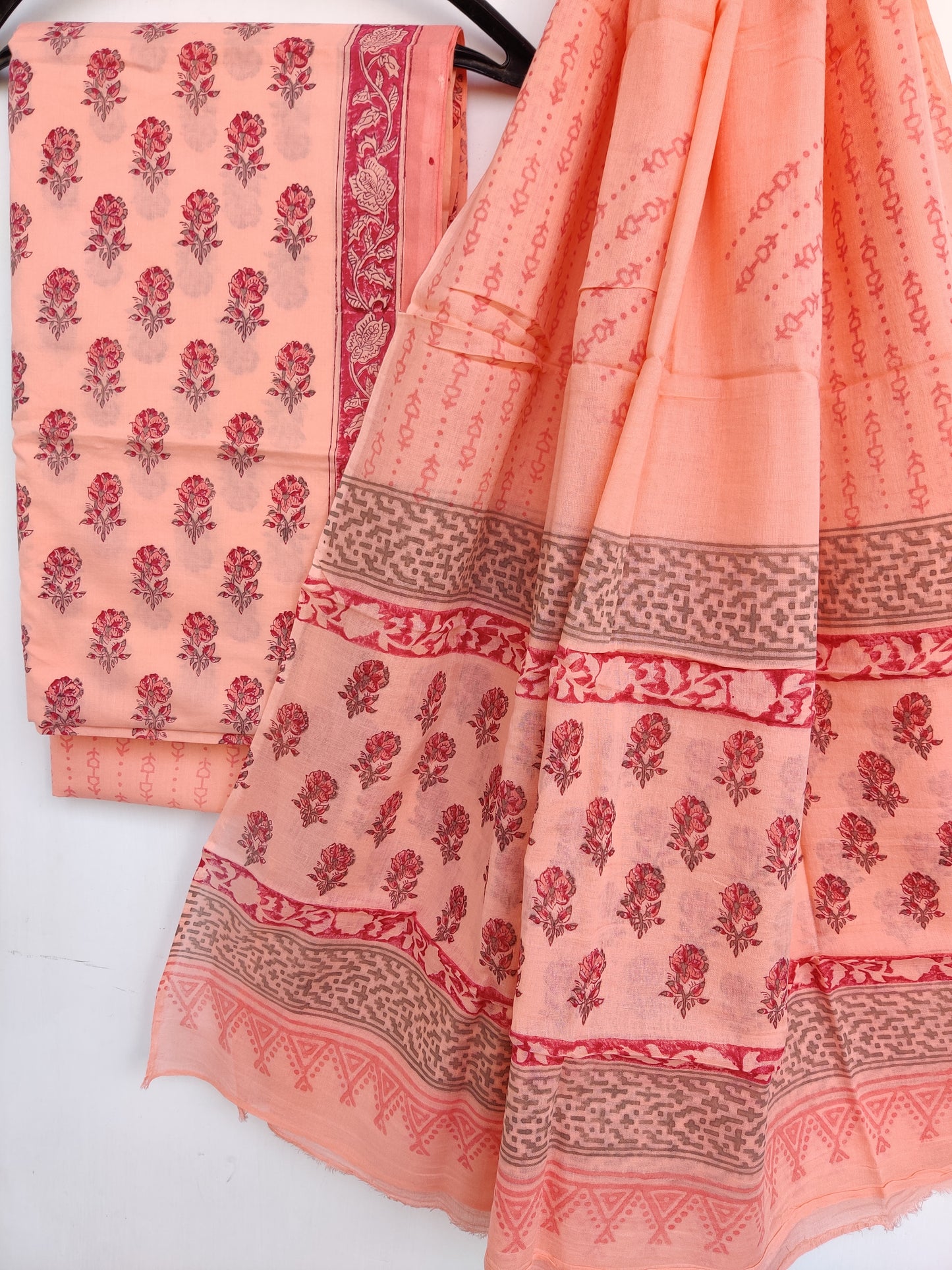 Block Printed Cotton Suit with Mulmul dupatta