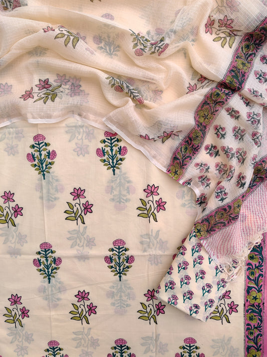 Hand Block Printed Cotton Suit with Cotton Kota Doria dupatta6.
