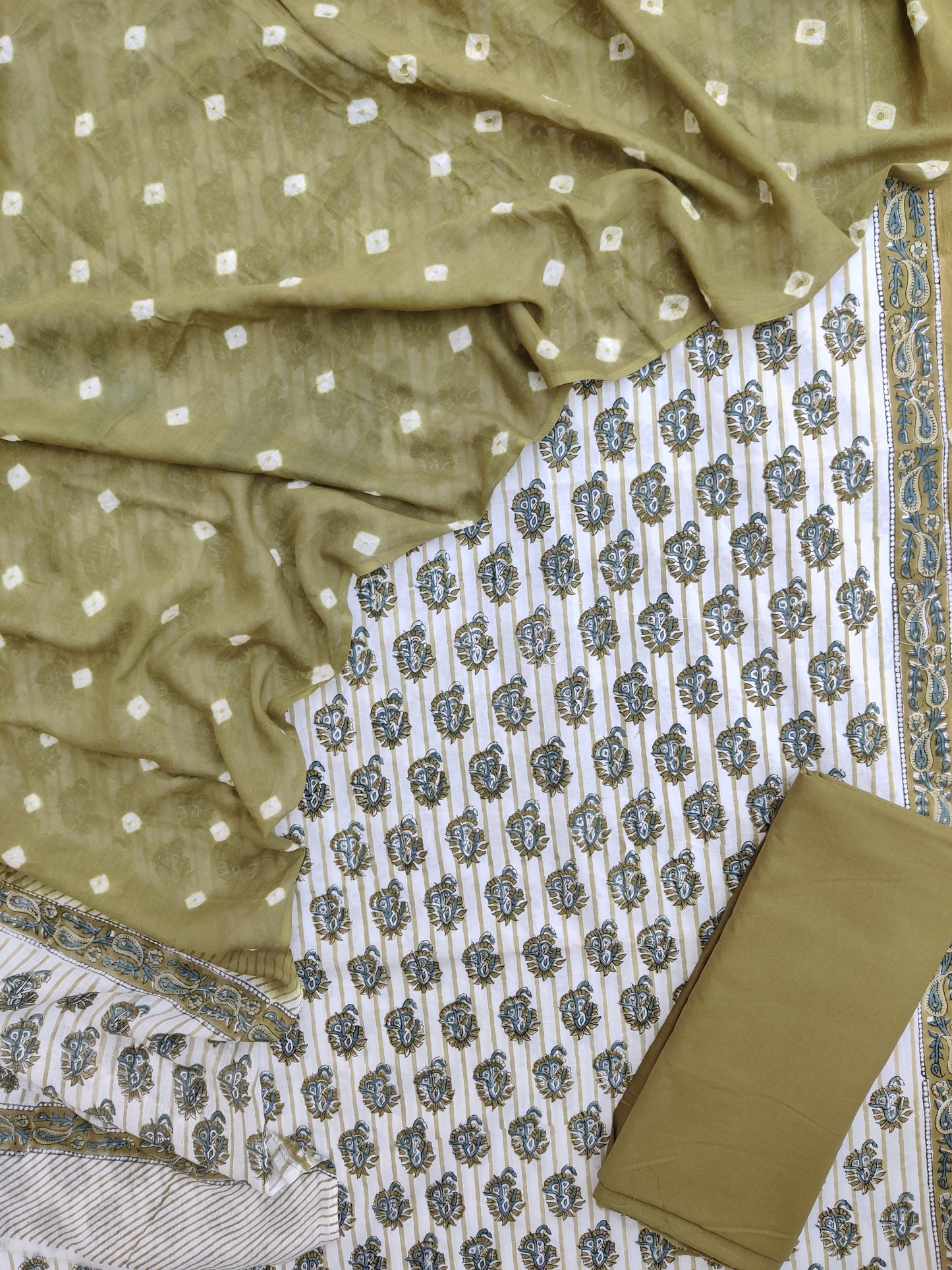 Hand Block Printed Cotton Suits with Mulmul Bandhej Dupatta