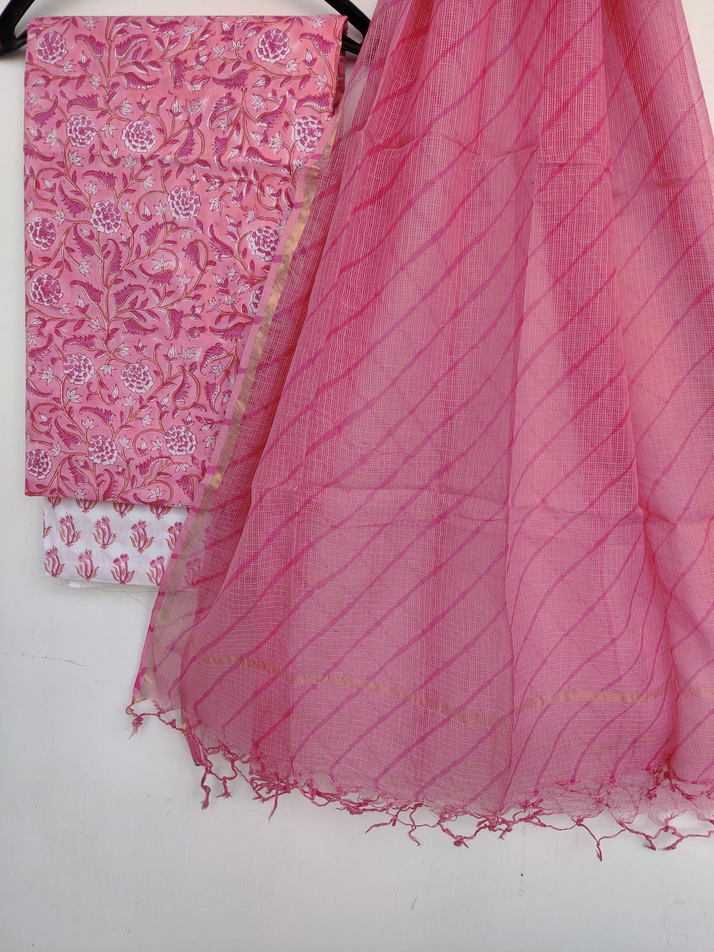 BLOCK PRINTED COTTON SUIT WITH LEHRIYA KOTA DORIA DUPATTA