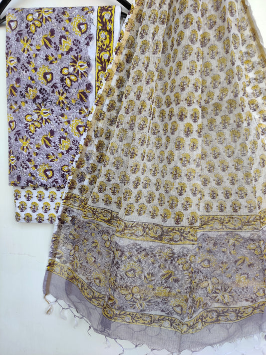 Hand Block Printed Cotton Suit with Cotton Kota Doria dupatta6.