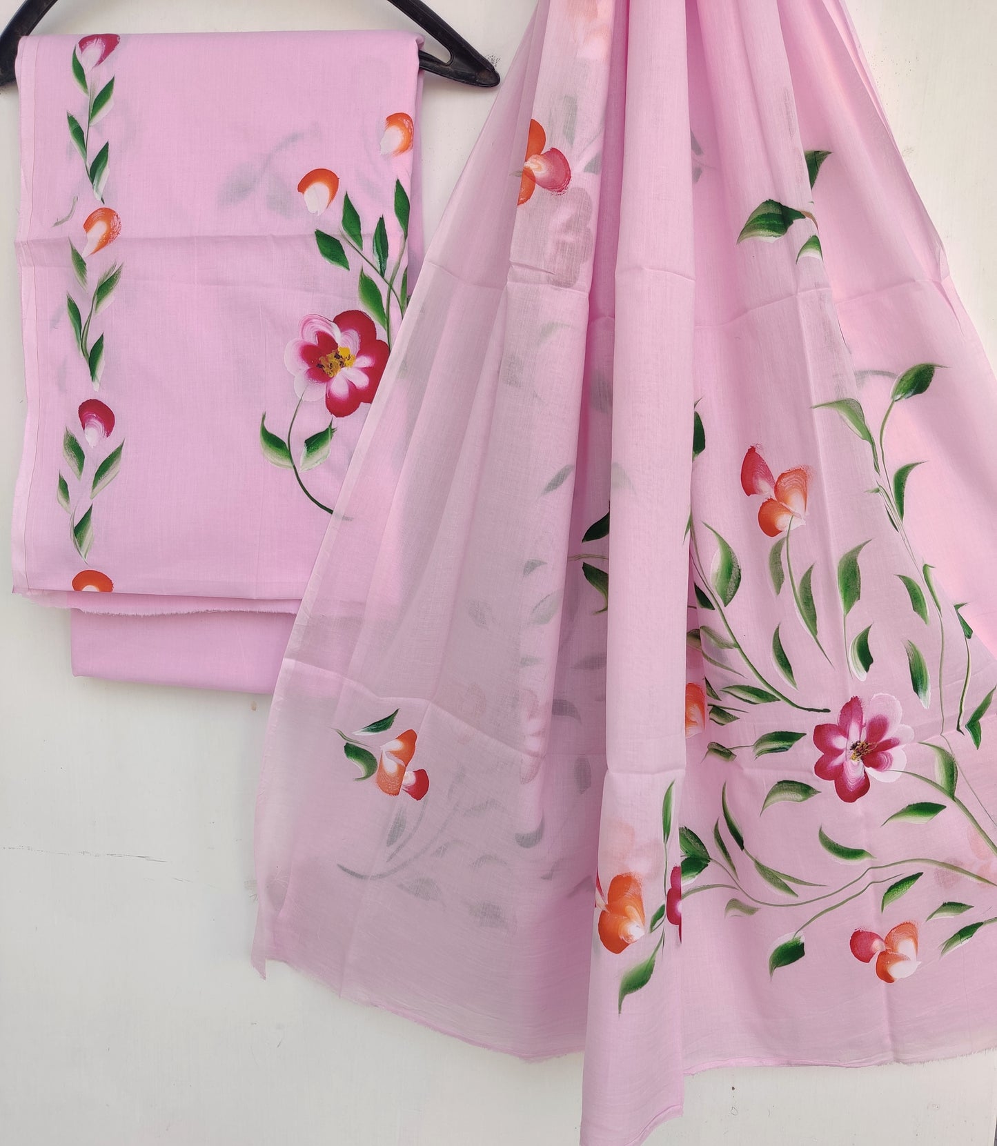 Hand Painted Cotton Suit with Mulmul dupatta