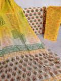 HAND BLOCK PRINTED COTTON SUIT WITH PURE CHIFFON DUPATTA