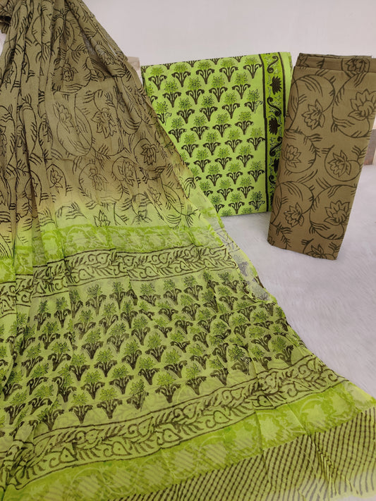 HAND BLOCK PRINTED COTTON SUIT WITH PURE CHIFFON DUPATTA