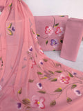 HAND PAINTED COTTON SUIT WITH PURE CHIFFON DUPATTA