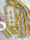 NEW LAUNCH                                    ELEGANT COTTON PRINTED NECK WORK SUIT SET WITH CHIFFON DUPATTA