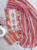 NEW LAUNCH                                    ELEGANT COTTON PRINTED NECK WORK SUIT SET WITH CHIFFON DUPATTA