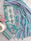 NEW LAUNCH                                    ELEGANT COTTON PRINTED NECK WORK SUIT SET WITH CHIFFON DUPATTA