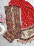 NEW LAUNCH                                    ELEGANT COTTON PRINTED NECK WORK SUIT SET WITH CHIFFON DUPATTA