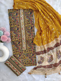 NEW LAUNCH                                    ELEGANT COTTON PRINTED NECK WORK SUIT SET WITH CHIFFON DUPATTA