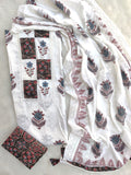 ELEGANT COTTON SCHIFFLI HAKUBA EMBROIDERY MUGHAL BUTA NECK WORK SUIT SET WITH KOTA DORIA DUPATTA