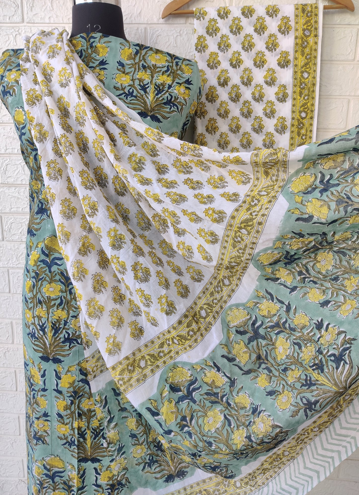 Hand Block Printed Cotton Suit With Mulmul Cotton Dupatta