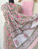 Hand Block Printed Cotton Suit With Mulmul Cotton Dupatta
