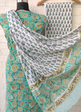 Hand Block Printed Cotton Suit With Mulmul Cotton Dupatta