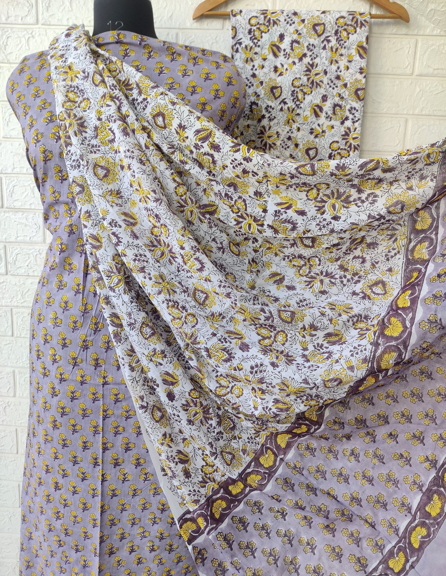 Hand Block Printed Cotton Suit With Mulmul Cotton Dupatta