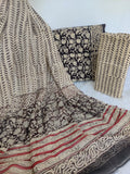(KALAMKARI) HAND BLOCK PRINTED COTTON SUIT WITH PURE CHIFFON DUPATTA