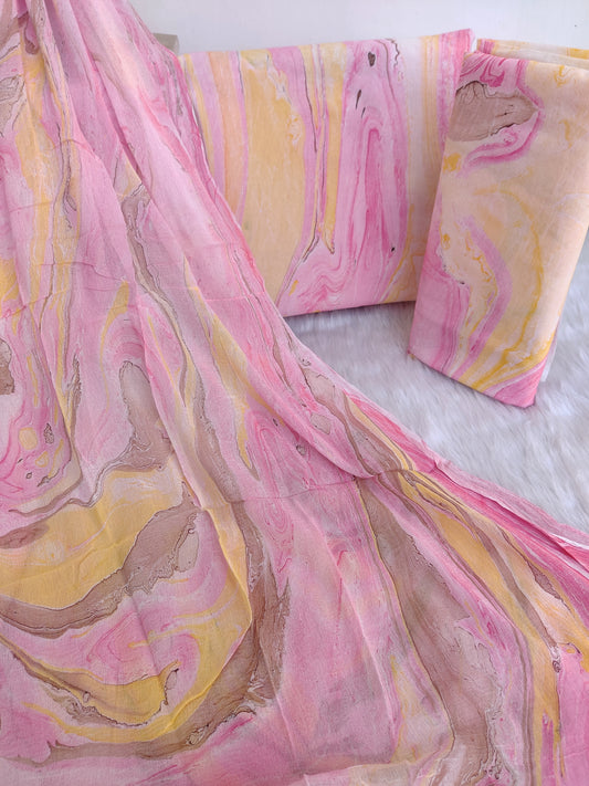 (MARBLE) COTTON SUIT WITH PURE CHIFFON DUPATTA