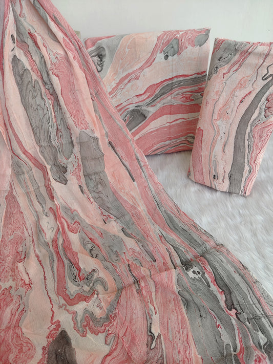 (MARBLE) COTTON SUIT WITH PURE CHIFFON DUPATTA