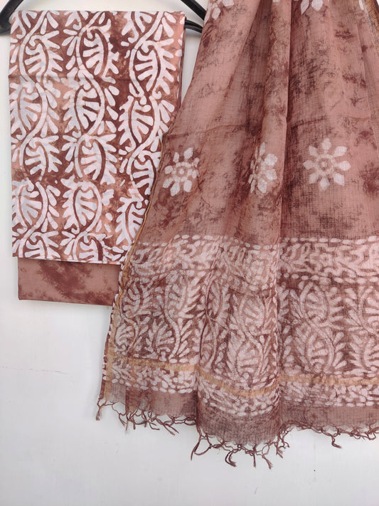 (BATIK) Hand Block Printed Cotton Suit with Cotton Kota Doria dupatta6.