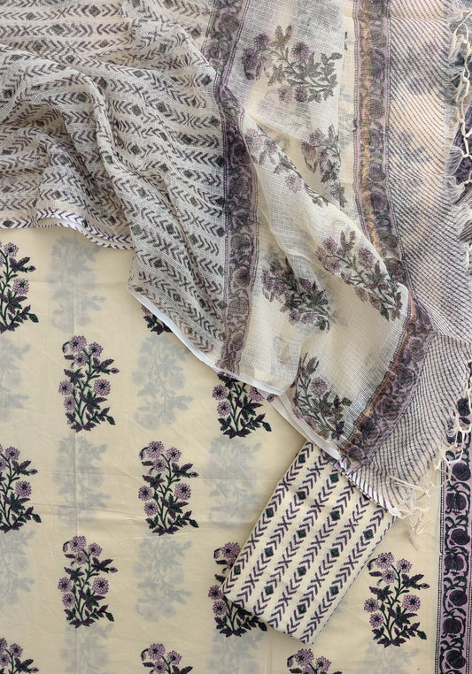 Hand Block Printed Cotton Suit with Cotton Kota Doria dupatta6.