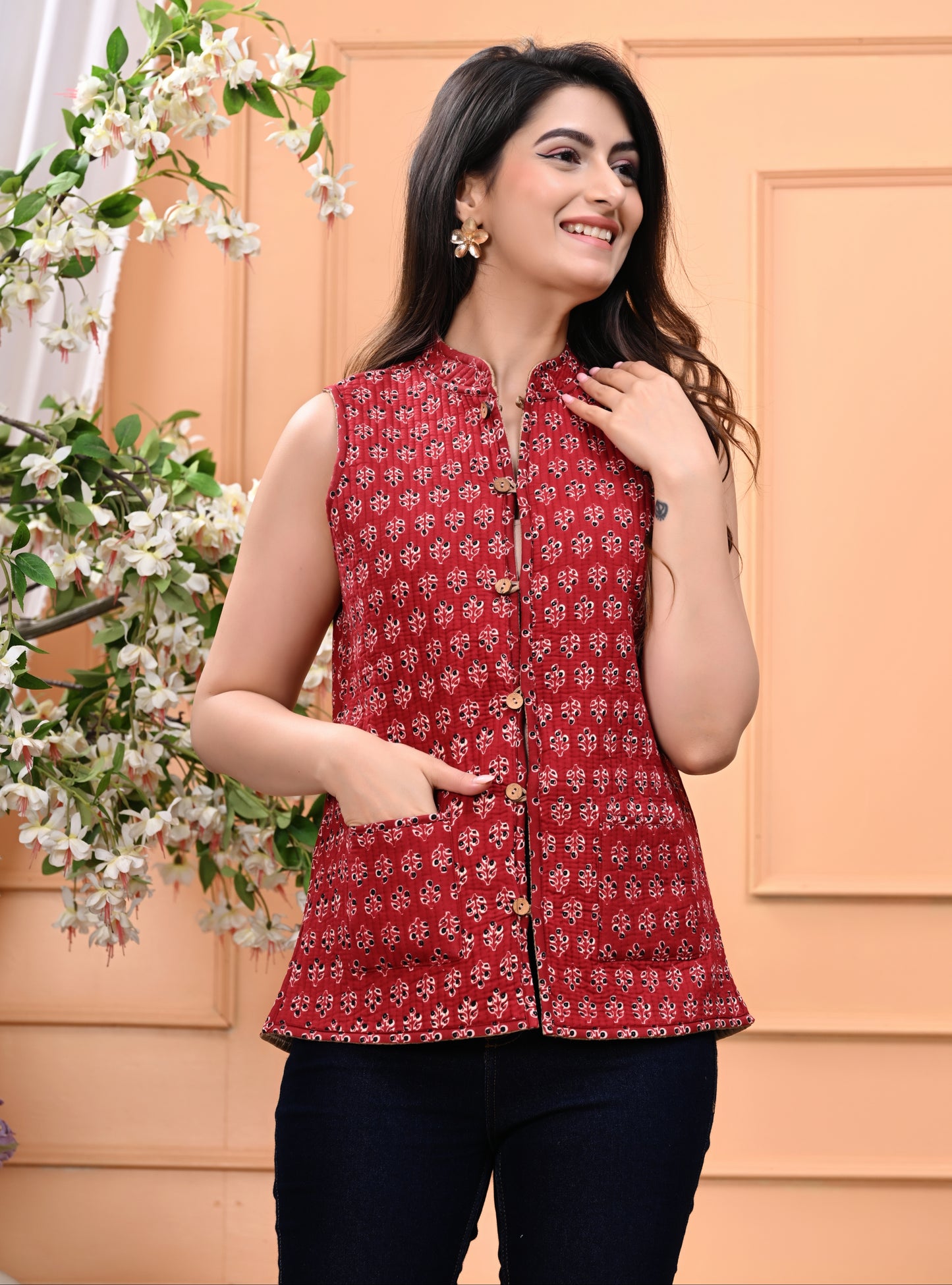 New Launch Jaipuri Reversible Quilted Cotton Sleeveless Jackets