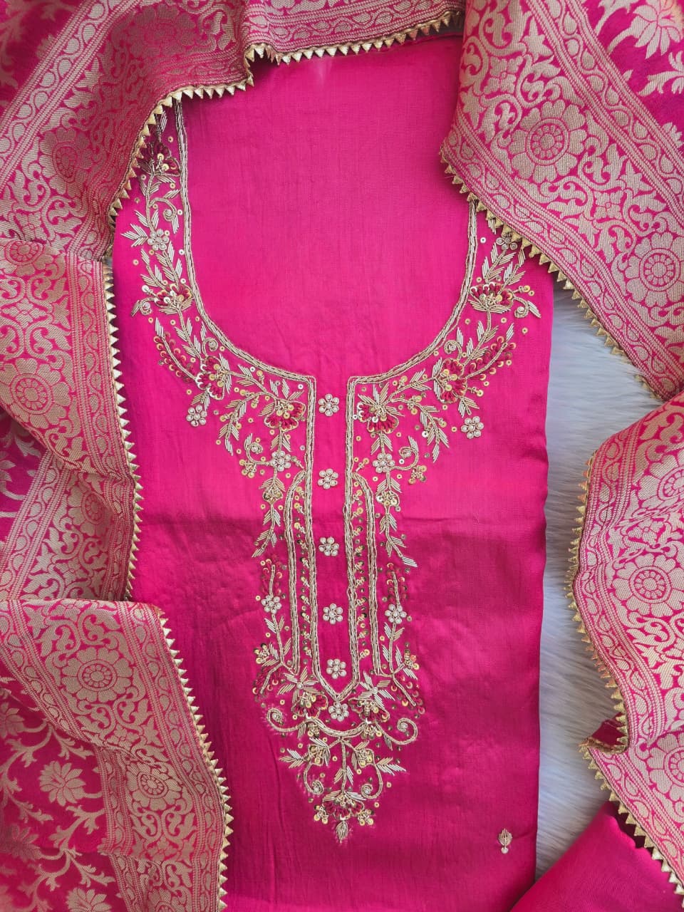 GAJI SILK GOTA PATTI SUIT WITH DOLA SILK DUPATTA