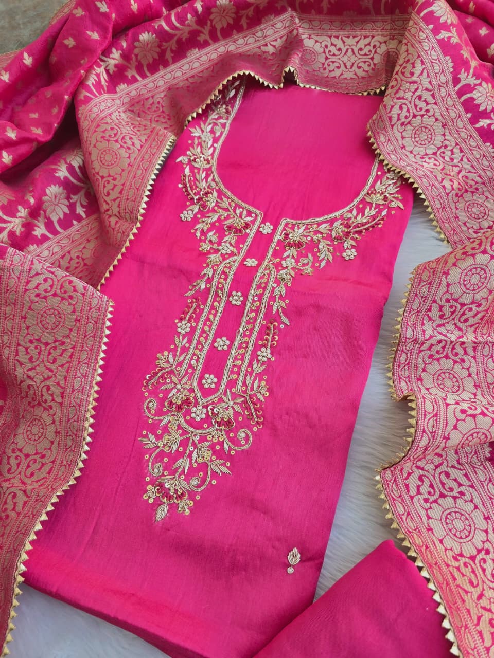 GAJI SILK GOTA PATTI SUIT WITH DOLA SILK DUPATTA