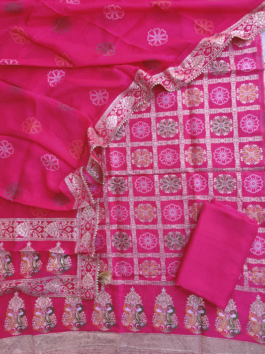 BANARASI DOLA SILK SUIT SET WITH DOLA SILK DUPATTA