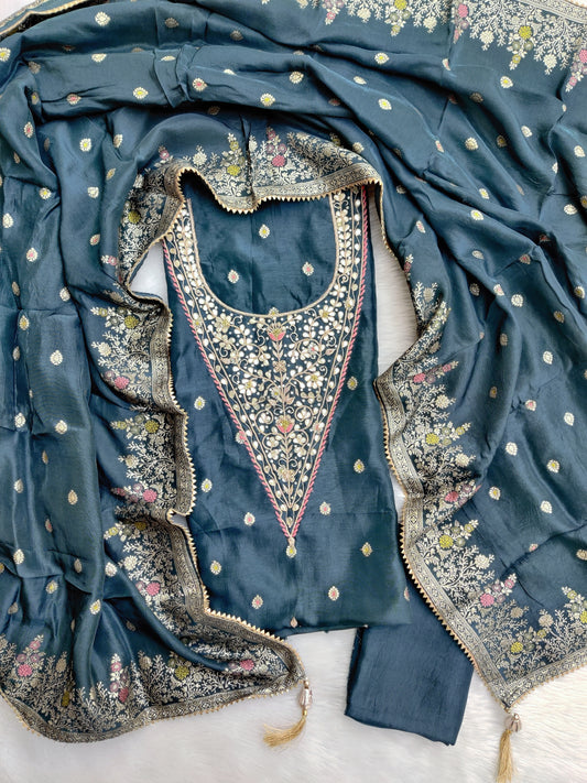 GOTA PATTI DOLA SILK SUIT SET WITH DOLA SILK DUPATTA