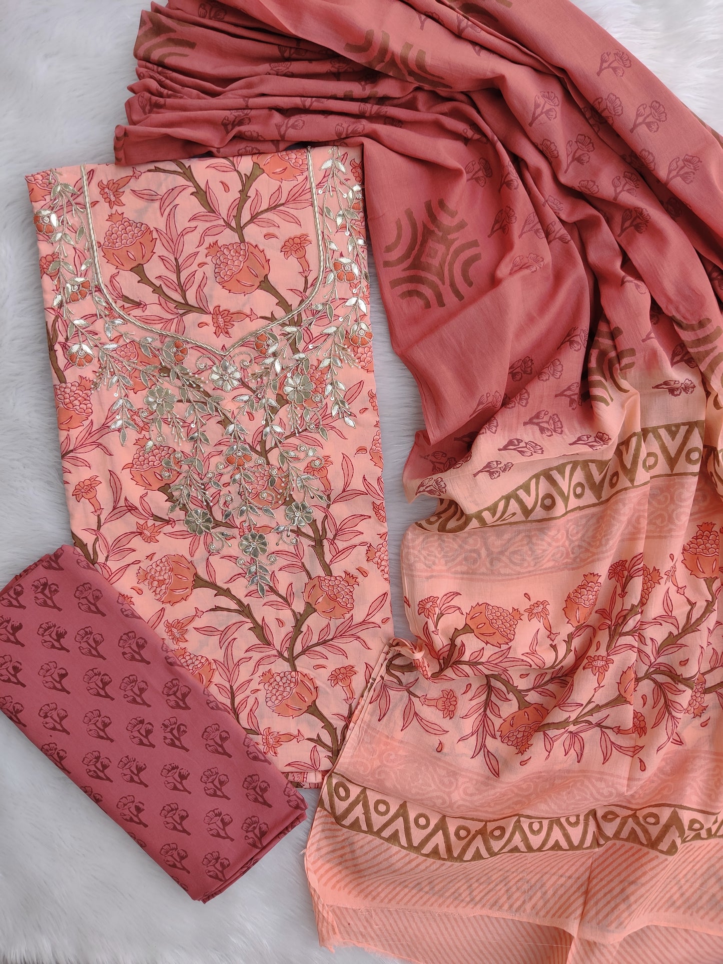 FLORAL PRINTED COTTON GOTA PATTI SUIT WITH COTTON DUPATTA