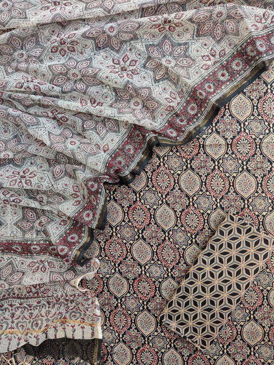 Ajrakh Printed Cotton Suit with Cotton Kota Doria dupatta