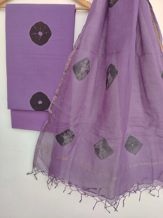 (SALE) Hand Block Printed Cotton Suit with Cotton Kota Doria dupatta
