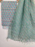 (SALE) Hand Block Printed Cotton Suit with Cotton Kota Doria dupatta