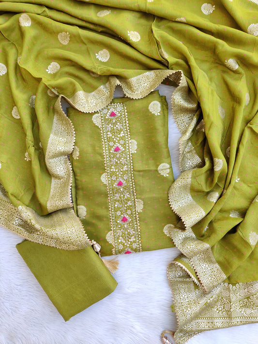 GOTA PATTI DOLA SILK SUIT SET WITH DOLA SILK DUPATTA