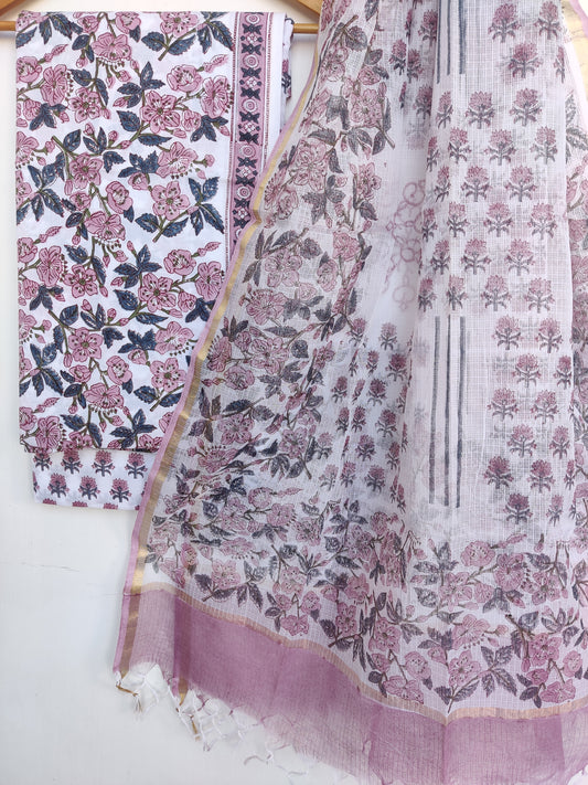 Hand Block Printed Cotton Suit with Cotton Kota Doria dupatta9