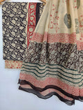 (KALAMKARI) Hand Block Printed Cotton Suit With Mulmul Cotton Dupatta