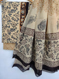 (KALAMKARI) Hand Block Printed Cotton Suit With Mulmul Cotton Dupatta