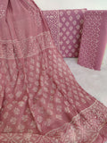 HAND BLOCK PRINTED COTTON SUIT WITH PURE CHIFFON DUPATTA