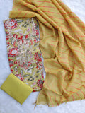 JAIPURI PRINTED GOTA PATTI NECK WORK SUITS WITH LEHRIYA KOTA DORIA DUPATTA