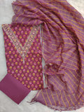 JAIPURI PRINTED GOTA PATTI NECK WORK SUITS WITH LEHRIYA KOTA DORIA DUPATTA