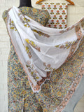 Hand Block Printed Cotton Suit With Mulmul Cotton Dupatta