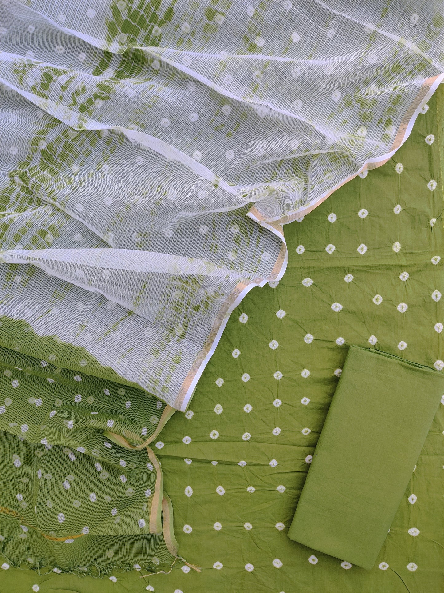 (BANDHEJ) Hand Block Printed Cotton Suit with Cotton Kota Doria dupatta