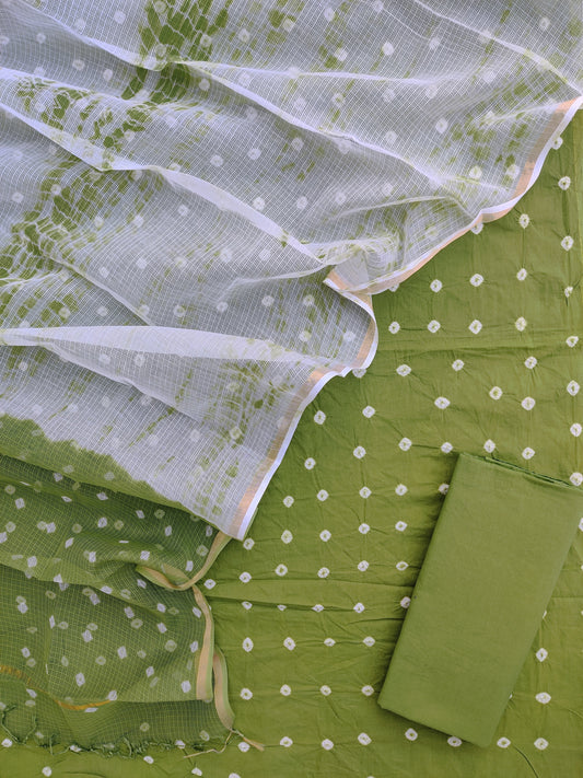 (BANDHEJ) Hand Block Printed Cotton Suit with Cotton Kota Doria dupatta