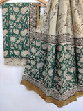 (KALAMKARI) Hand Block Printed Cotton Suit With Mulmul Cotton Dupatta