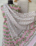 Hand Block Printed Cotton Suit With Mulmul Cotton Dupatta