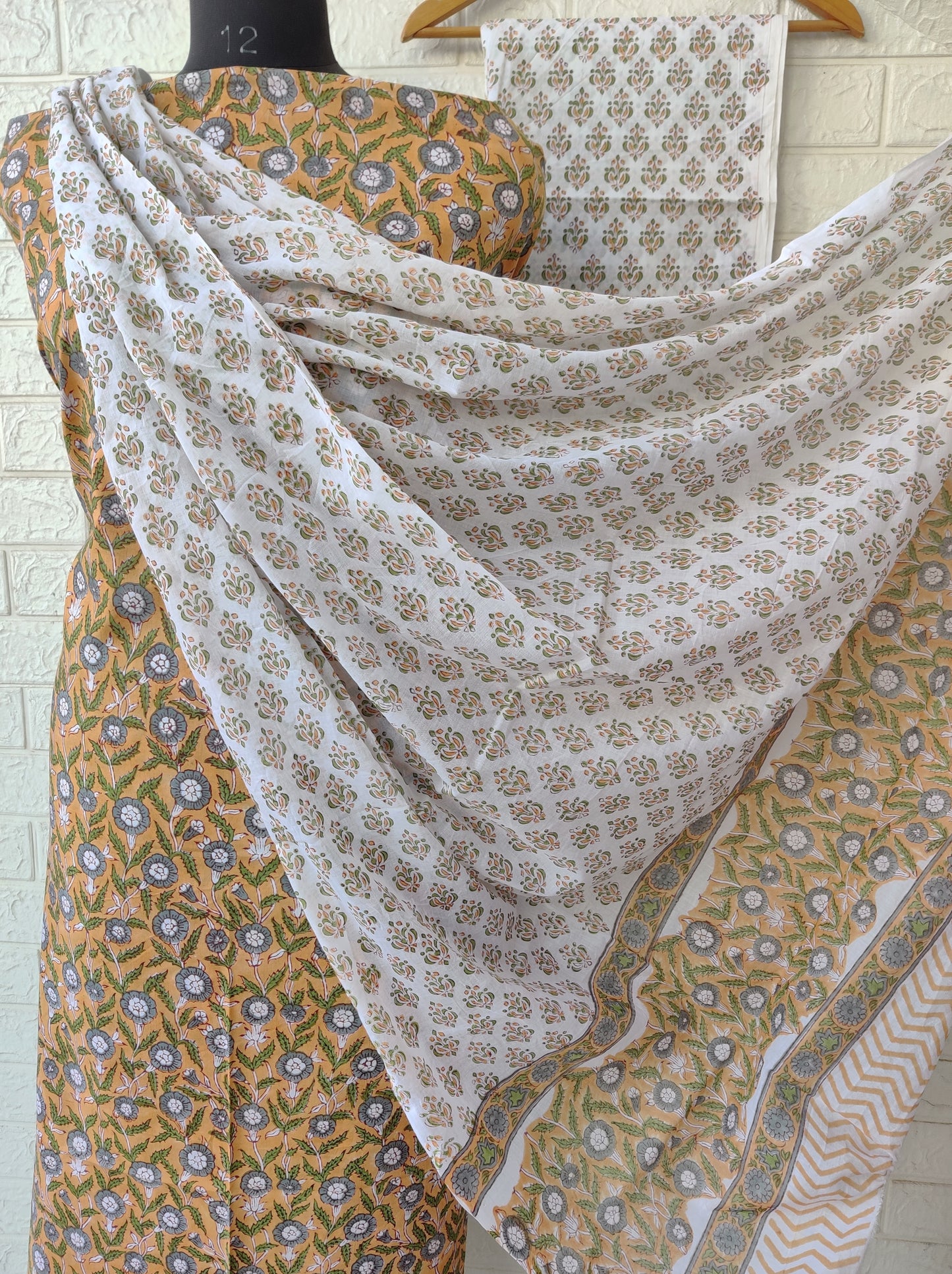 Hand Block Printed Cotton Suit With Mulmul Cotton Dupatta